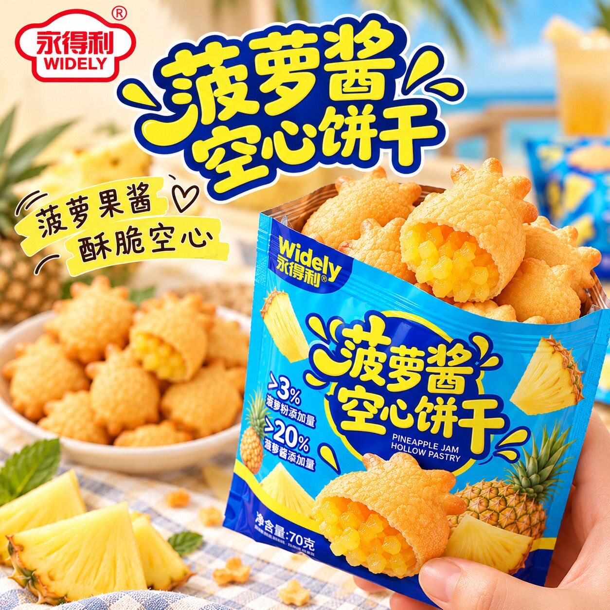 永得利菠萝果酱夹心饼干定量装菠萝果酱夹心饼干办公室小零食