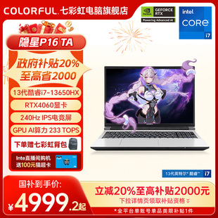 英特爾酷睿13代i7 政府補(bǔ)貼20% 13650搭載RTX4060 5060獨(dú)顯AI算力電競(jìng)游戲筆記本電腦 七彩虹隱星P16