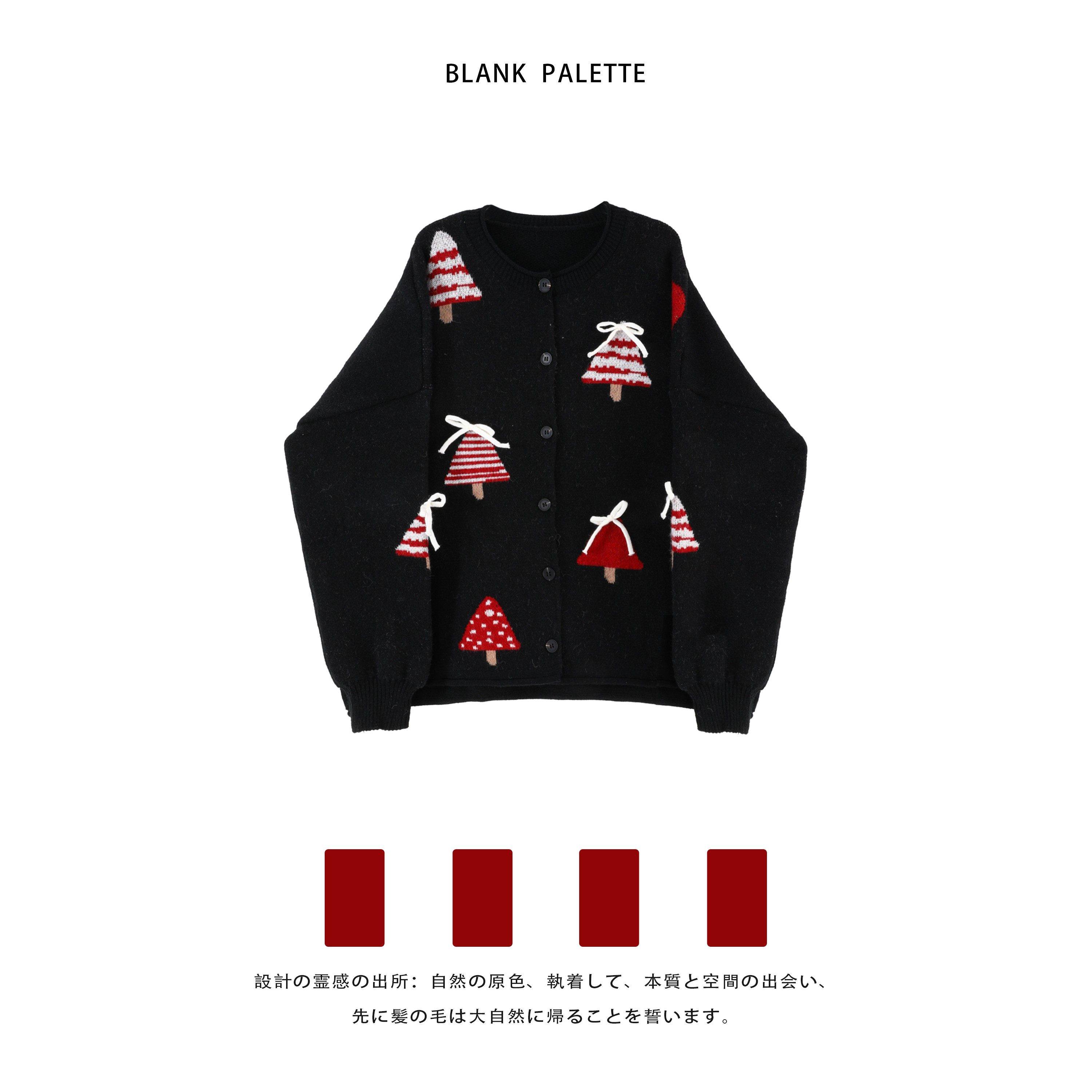 Blank palette|黑色圣诞节毛衣女秋冬高级感慵懒风针织开衫外套女