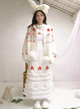 daytoday日常研究所 生日快乐奶油草莓蛋糕马海毛衣针织开衫外套