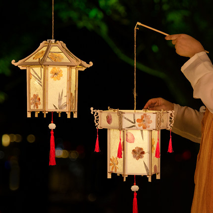 元宵节手工diy灯笼材料包春节儿童手提发光花灯马年古风非遗宫灯