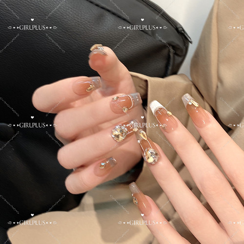 girlplus顶楼大千金秋冬氛围感法式爆闪美甲贴片纯手工穿戴甲猫眼