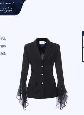 Emotional world2024春夏新款外套女修身网纱拼接上衣菱形镂空