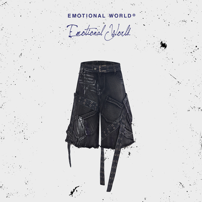 Emotional world2026春夏新款时尚牛仔短裤水洗做旧潮流工装休闲