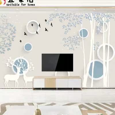 电视背景墙壁纸8d立体壁画客厅现代简约影视墙纸几何北欧边框墙i.