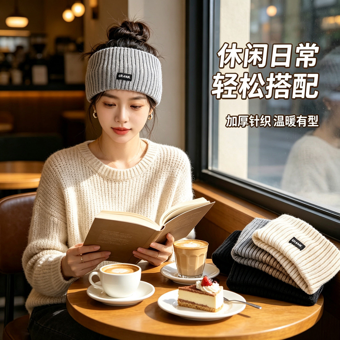 针织厚发带女宽边毛线保暖