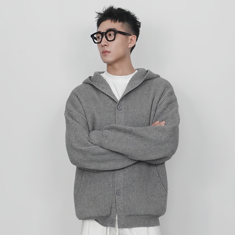 『秋起』秋季CLEANFIT交织混纺软针织纽扣开衫连帽卫衣休闲外套男