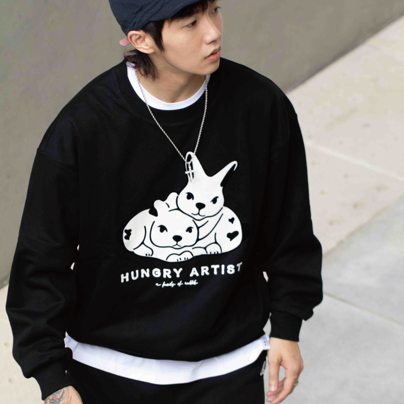 原创手绘植绒卫衣情侣兔