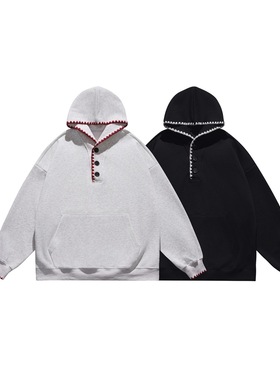 Hungry Artist潮流复古学院风贝壳绣连帽外套宽松套头卫衣男帽衫