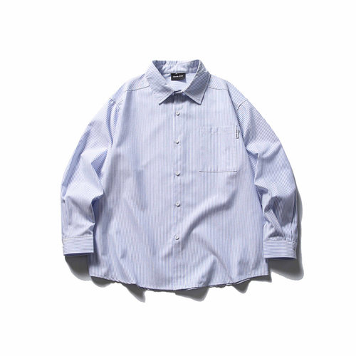 日系竖条纹翻领长袖衬衫