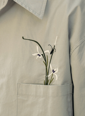 Hungry Artist秋季外套兰花刺绣纯棉长袖衬衫男装国风新中式衬衣