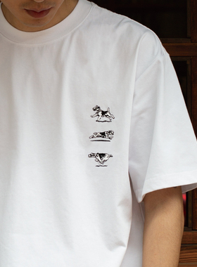 Hungry Artist新品夏季冰感小狗刺绣短袖t恤男女宽松复古重磅Tee