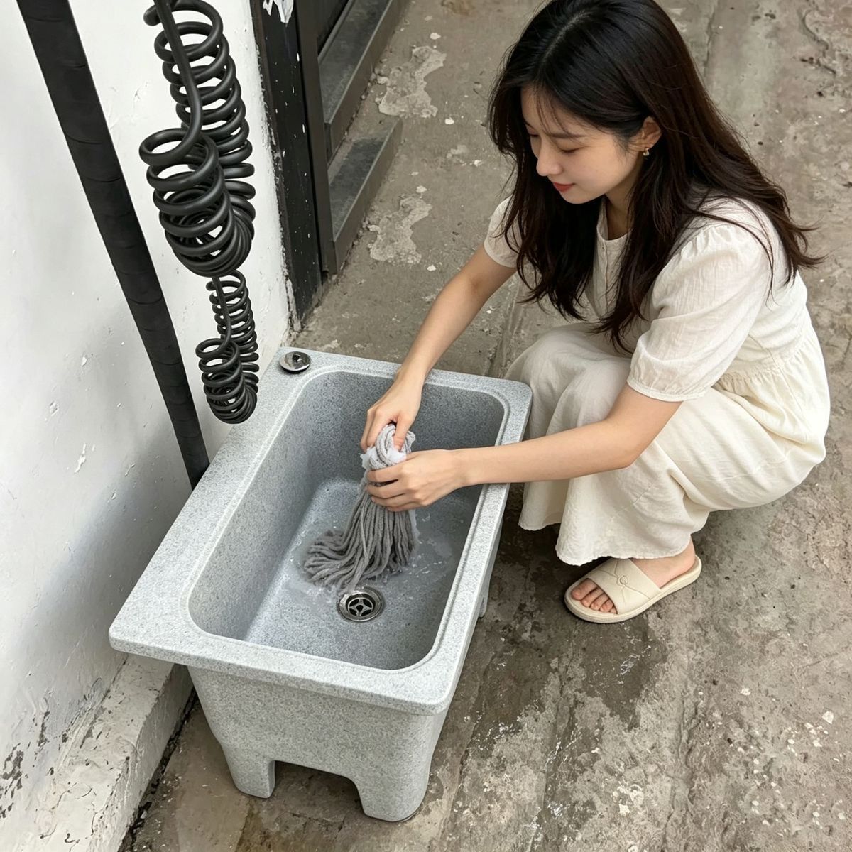 石英石阳台拖把池家用卫生间拖布池落地式户外洗拖把盆庭院墩布池