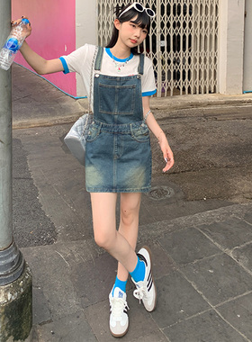 BRN2025年春夏新品美式复古甜辣妹牛仔背带裙修身显瘦百搭连衣裙