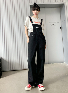 BRN新款牛仔背带裤女韩版盐系设计感阔腿裤宽松小个子连体裤