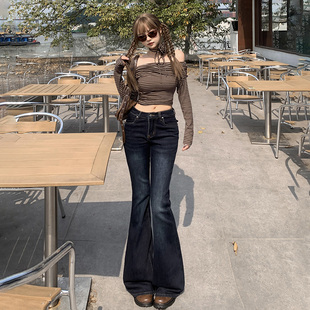 显瘦喇叭裤 BRN美式 修身 女2025春秋新款 子 复古辣妹低腰微喇牛仔裤