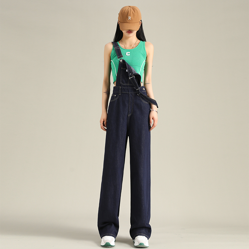 网红高腰牛仔背带裤BRN