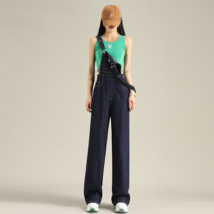 BRN网红牛仔背带裤女2026春秋新款宽松高腰直筒裤减龄连体裤阔腿