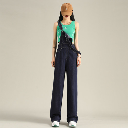 网红高腰牛仔背带裤BRN