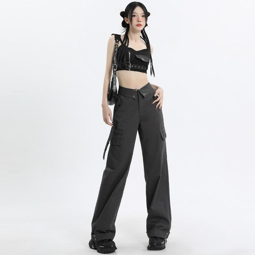 BRN辣妹工装裤女宽松美式高腰直筒裤显瘦阔腿裤设计感休闲拖地裤