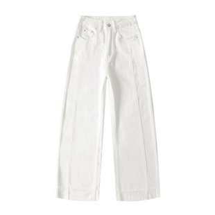 BRN(服饰)白色宽松阔腿牛仔裤女2025新款高腰垂感直筒拖地长裤