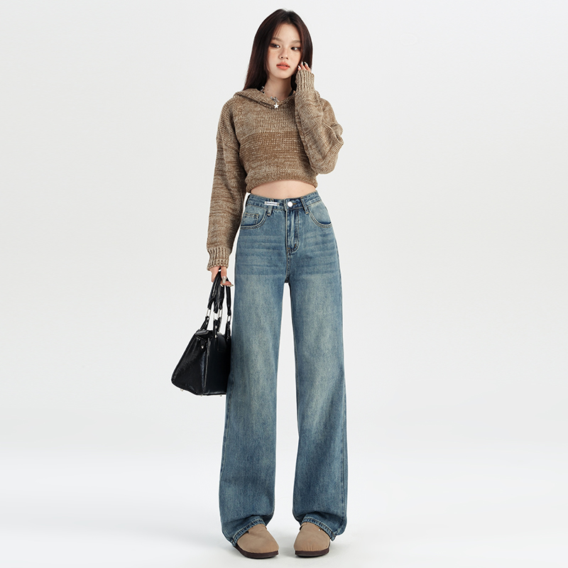 【BRN官方店】新款国潮秋季窄版直筒牛仔裤女小个子宽松拖地长裤