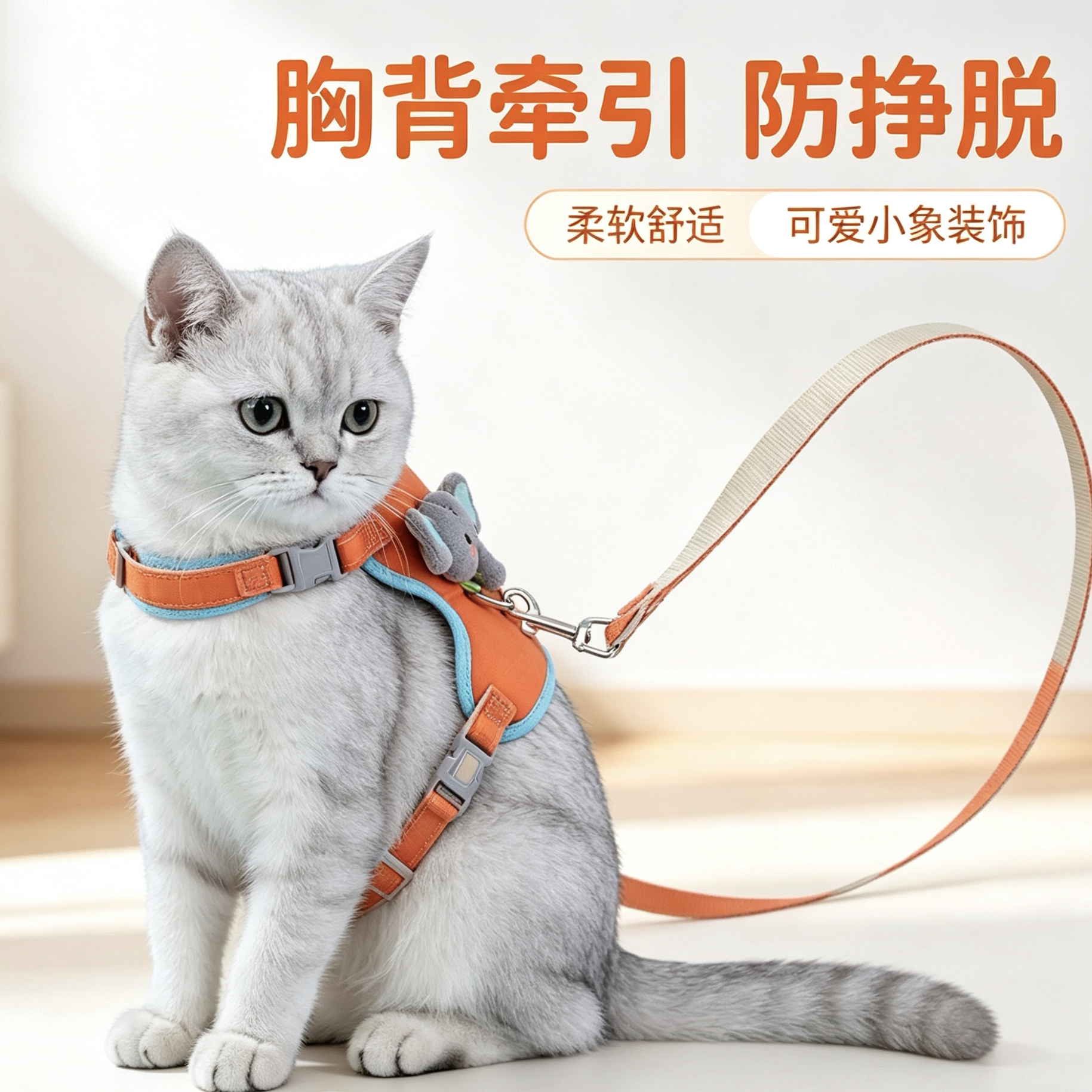 猫咪牵引绳防挣脱背心式胸背带幼猫成猫外出专用遛猫链子