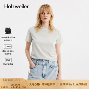 Holzweiler女士浅咖啡宽松休闲PennyOslo城市标志短Tee