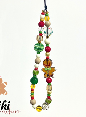 CASE圣诞姜饼人手机链壳编织挂链ccd相机手腕链彩色串珠挂件挂绳