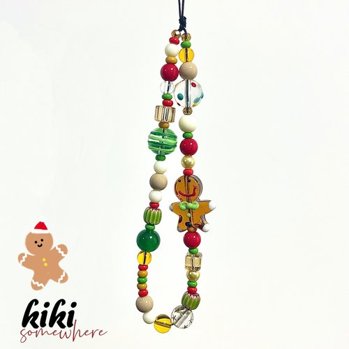 圣诞姜饼人彩色串珠手机链