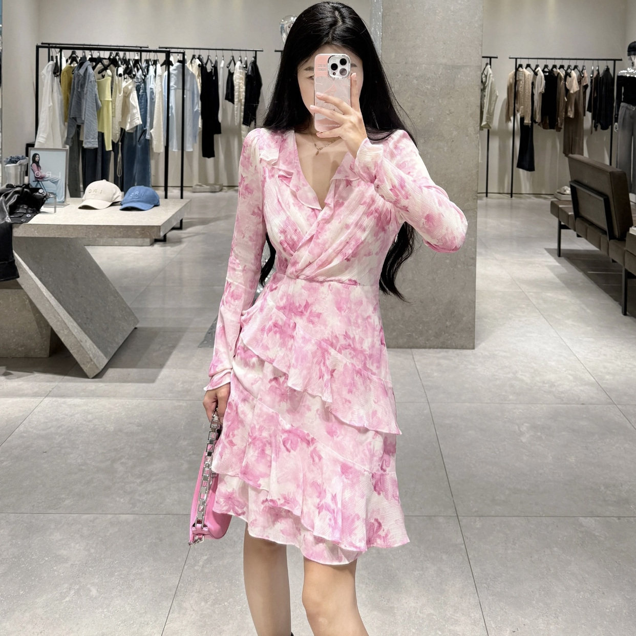 IRO oir 花卉印花连衣裙收腰荷叶边法式25春夏新款