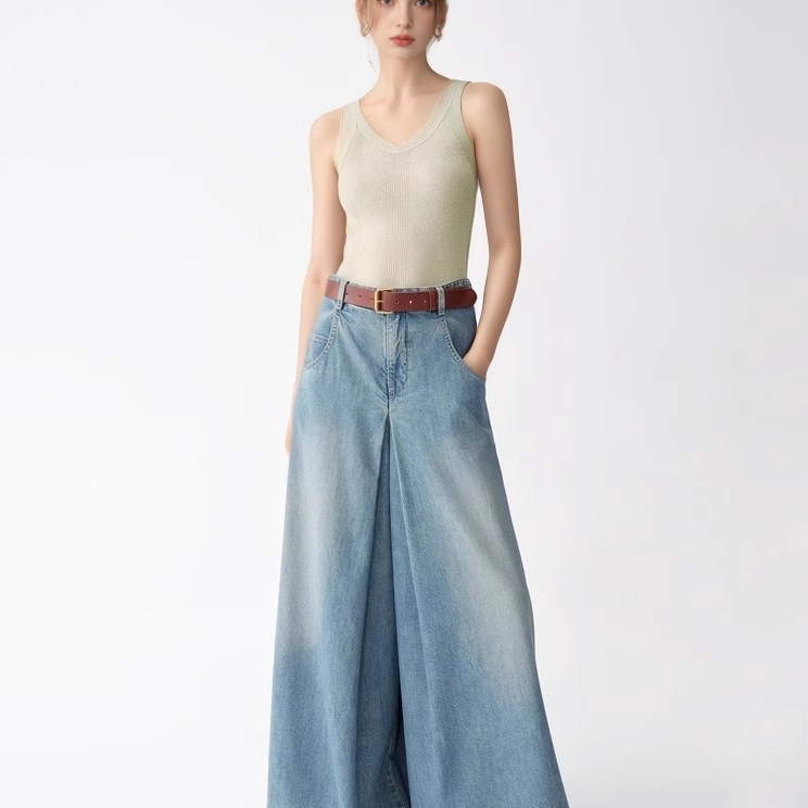 2025夏季新款大阔腿牛仔裙裤