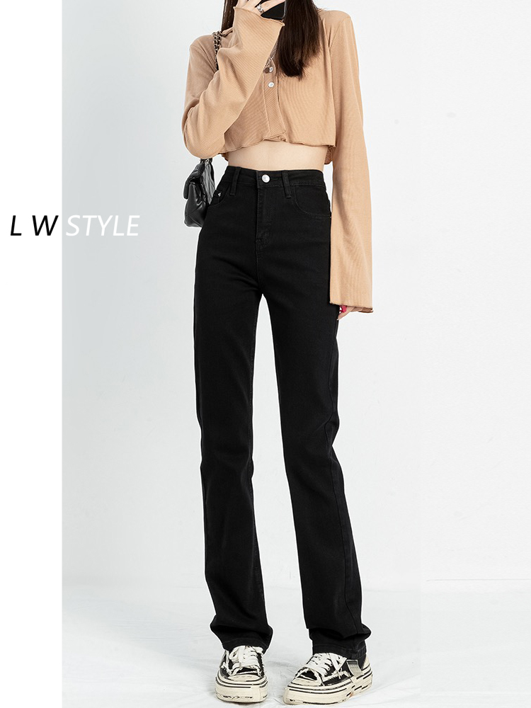 黑色窄版阔腿直筒牛仔裤女2025夏季薄款新款女士春秋高腰爆款裤子