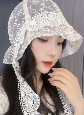 春夏蕾丝渔夫帽女薄款韩版百搭沙滩出游透气遮脸防晒拍照打卡盆帽
