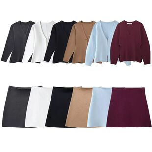 neck knit coat 宽松针织外套迷你裙套装 skirt mini suit Loose