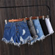 高腰破洞款 frayed 毛边牛仔短裤 夏季 Summer ripped denim shorts