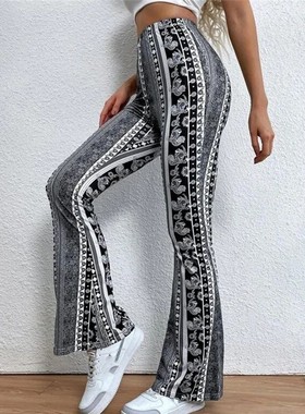波西米亚花纹 高弹力紧身微喇裤 Boho print tight cropped pants
