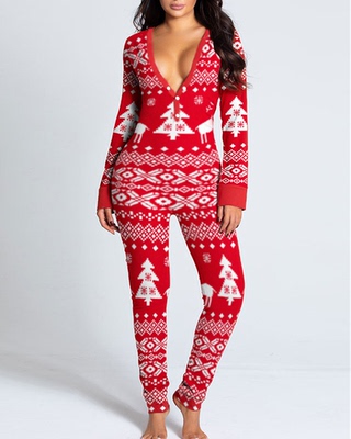 圣诞节印花长袖连体睡衣