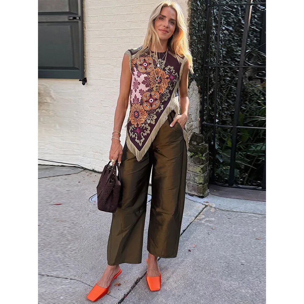 复古欧美不规则流苏显瘦上衣Retro Chinese Knot Tassel Blouse - 实物图
