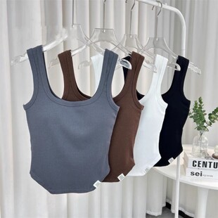 Solid square collar camisole vest 纯色方领带胸垫修身短款背心