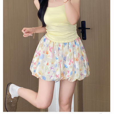 彩色花苞冰丝短裙裤女