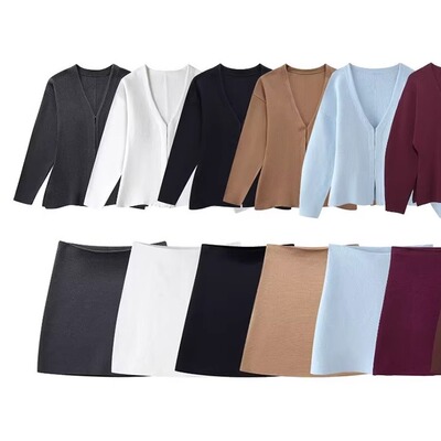 简约外套针织短裙套装