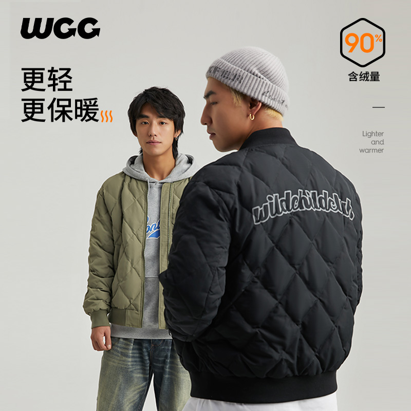 WCC 冬季新款菱形格羽绒服男短款美式加厚棒球服潮牌情侣夹克外套