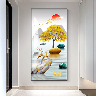玄关装饰画现代简约入户正对进门墙壁挂画新中式走廊过道壁画轻奢