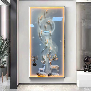 入户客厅玄关挂画走廊过道装饰画新款高级感晶瓷画九鱼图现代壁画