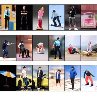 特价 现货 1/64比例 微缩场景模型搭配手工涂装车模小人偶摆件