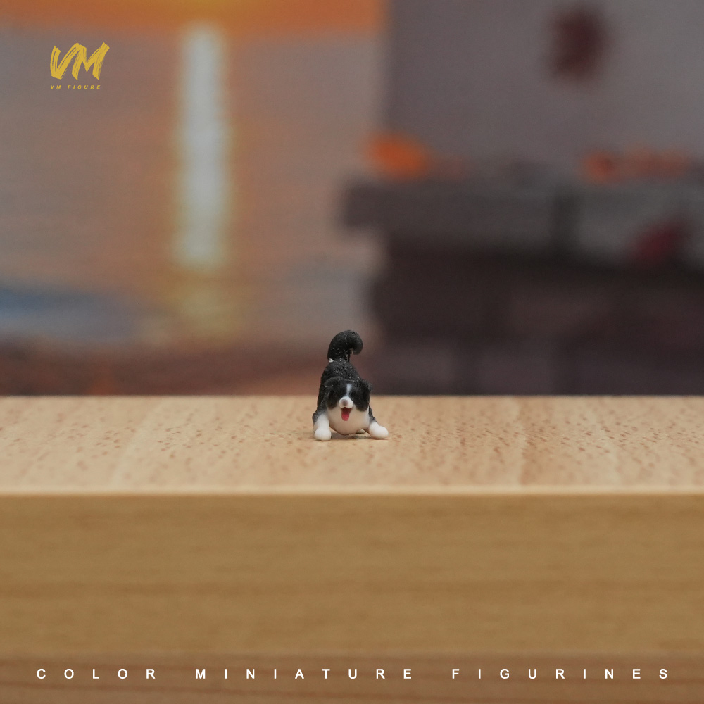 现货 1/64比例 边牧玩耍 微缩场景模型搭配3D彩色打印摆件人偶