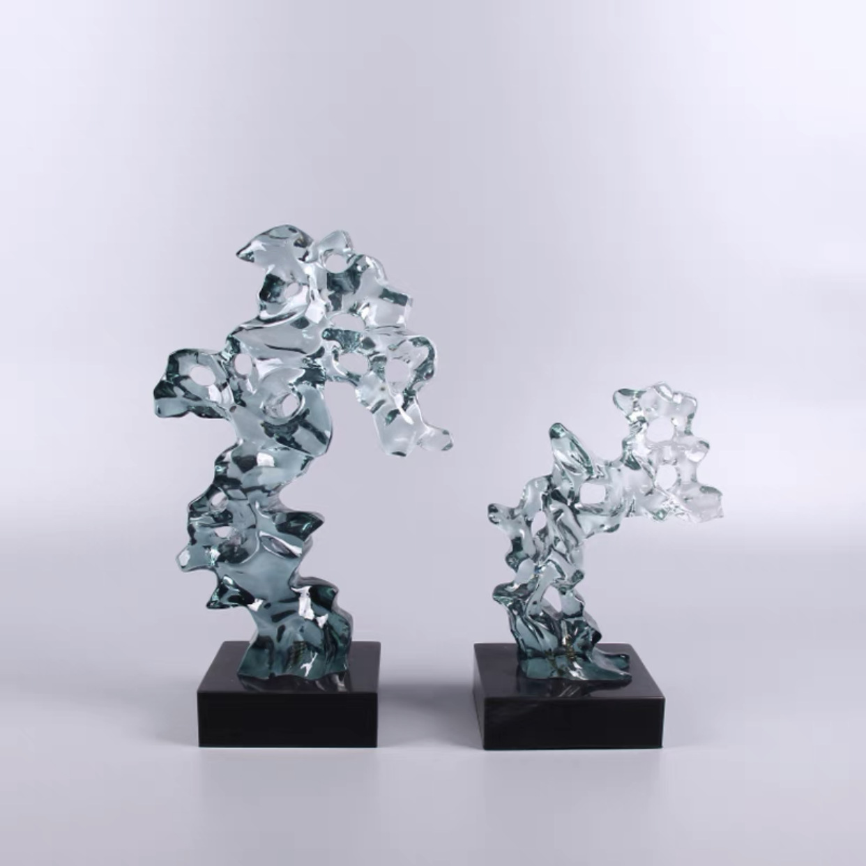 新中式创意透明太湖石雕塑摆件样板间售楼部书房办公桌酒柜摆设品