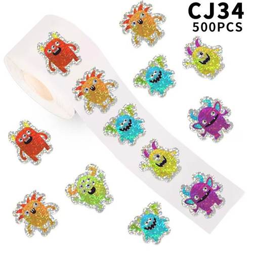 卡通异形镭射小怪兽贴纸