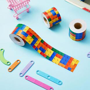 10米/卷卡通积木图案贴纸儿童玩具房窗户边框黑板公告栏边框装饰